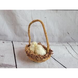 Ceramic Birds Grapevine Nest Springtime Easter Spring Cottage Decor 6in Tall